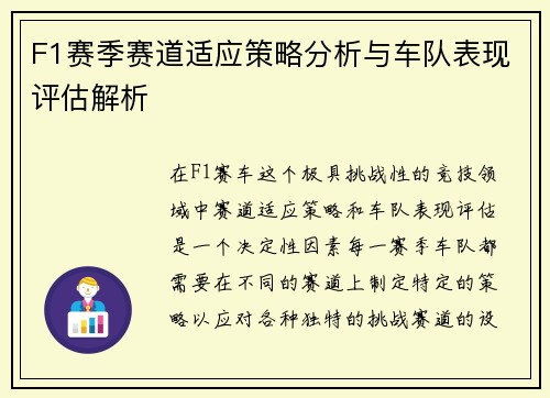 F1赛季赛道适应策略分析与车队表现评估解析